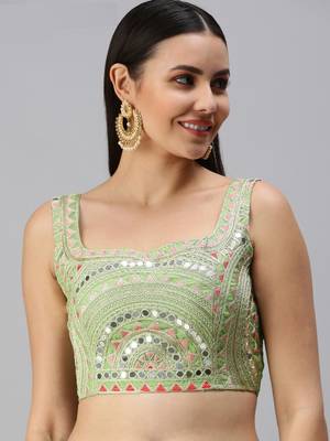 Light Green Organza Mirror Work Readymade Blouse 1