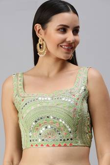 Light Green Organza Mirror Work Readymade Blouse
