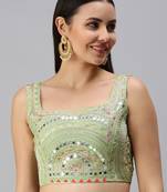 Light Green Organza Mirror Work Readymade Blouse
