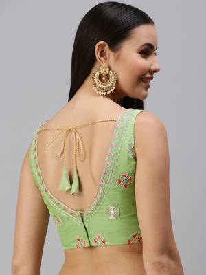 Light Green Organza Mirror Work Readymade Blouse 2