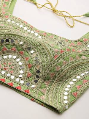 Light Green Organza Mirror Work Readymade Blouse 4