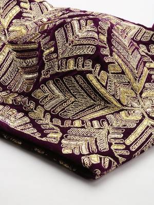 Women Wine Embroidered Velvet Readymade Padded Blouse 4