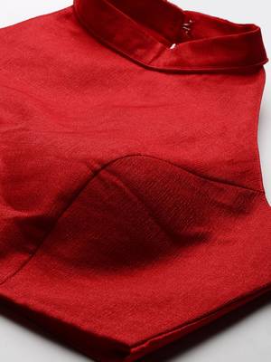 Red Art Silk Readymade Blouse 4