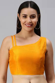 Women Mustard Plain shimmer Art Silk Padded Readymade Saree Blouse