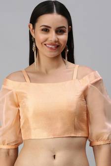 Women Beige Plain Shimmer Art Silk Padded Readymade Saree Blouse
