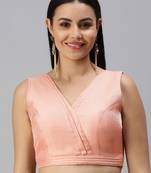 Women Peach Plain Shimmer Art Silk Padded Readymade Saree Blouse