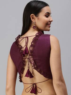 Women Magenta Plain Shimmer Art Silk Padded Readymade Saree Blouse 2