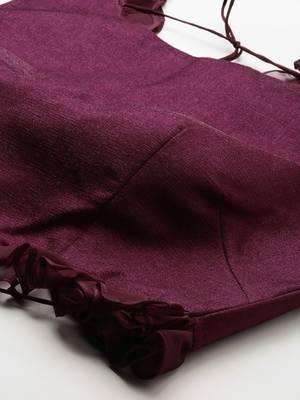 Women Magenta Plain Shimmer Art Silk Padded Readymade Saree Blouse 4