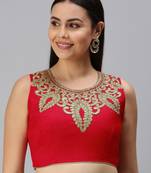Women Red embroidered art silk Readymade Blouse