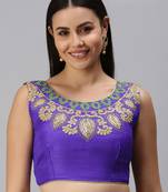 Women Royal Blue Embroidered Art Silk Readymade Blouse