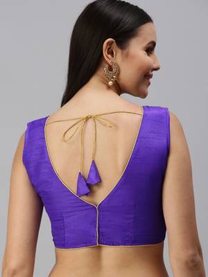 Women Royal Blue Embroidered Art Silk Readymade Blouse 2