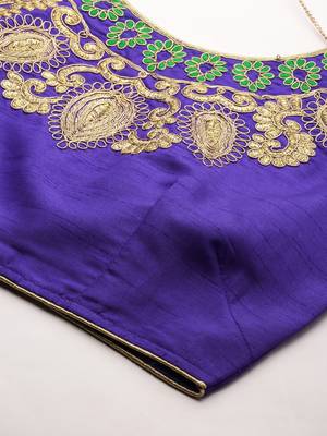 Women Royal Blue Embroidered Art Silk Readymade Blouse 4