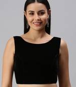 Black Velvet Round Neck Readymade Blouse