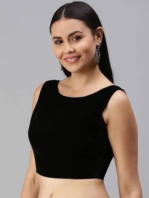 Black Velvet Round Neck Readymade Blouse 3