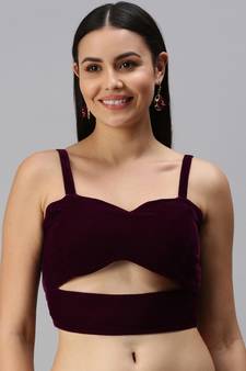 Women Magenta Velvet Readymade Padded Blouse