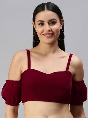 Women Maroon Velvet Readymade Padded Blouse 1