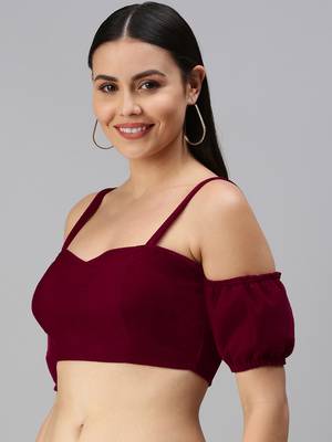 Women Maroon Velvet Readymade Padded Blouse 3