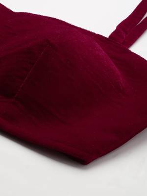 Women Maroon Velvet Readymade Padded Blouse 4