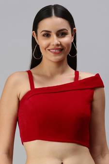 Women Red Velvet Readymade Padded Blouse