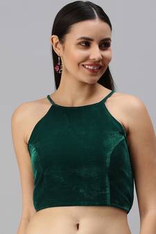 Women Teal Velvet Readymade Padded Blouse