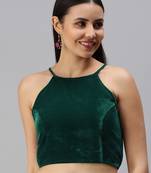 Women Teal Velvet Readymade Padded Blouse
