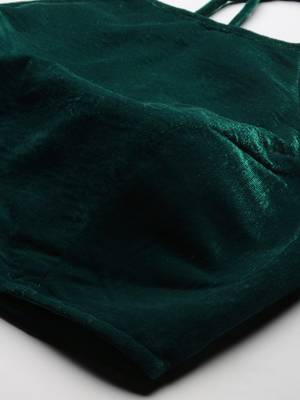 Women Teal Velvet Readymade Padded Blouse 4