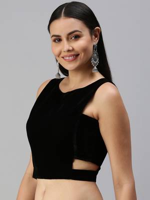 Women Black Velvet Readymade Padded Blouse 3