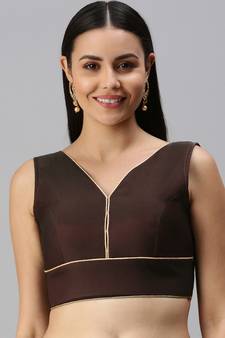 Women Maroon Plain Taffeta Padded Readymade Saree Blouse