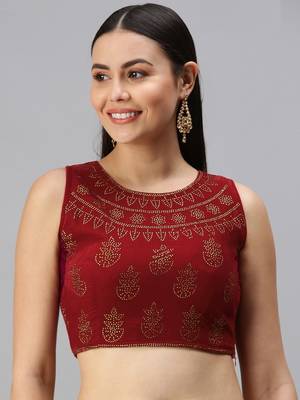 Women Maroon Swarovski Work Velvet Readymade Padded Blouse 1