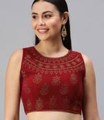 Women Maroon Swarovski Work Velvet Readymade Padded Blouse