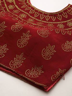 Women Maroon Swarovski Work Velvet Readymade Padded Blouse 4