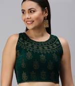 Women Teal Swarovski Work Velvet Readymade Padded Blouse