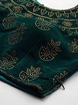 Women Teal Swarovski Work Velvet Readymade Padded Blouse 4