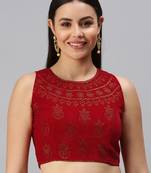 Women Red Swarovski Work Velvet Readymade Padded Blouse