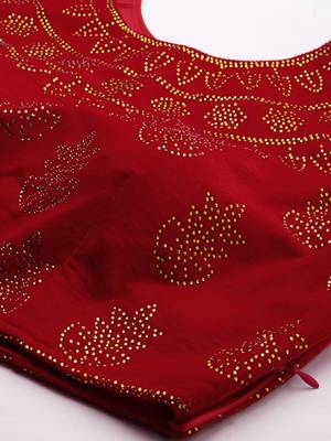 Women Red Swarovski Work Velvet Readymade Padded Blouse 4