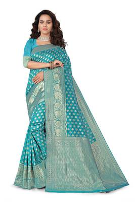 Light green woven banarasi silk saree with blouse 1