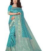 Light green woven banarasi silk saree with blouse