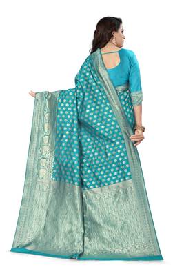 Light green woven banarasi silk saree with blouse 2