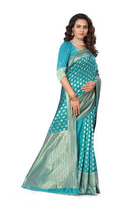 Light green woven banarasi silk saree with blouse 4