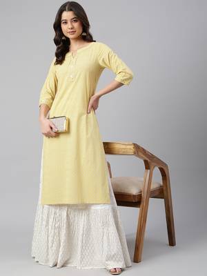 Mustard printed cotton cotton-kurtis 1