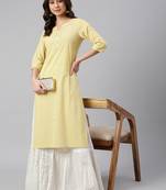 Mustard printed cotton cotton-kurtis