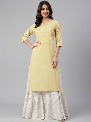 Mustard printed cotton cotton-kurtis 3