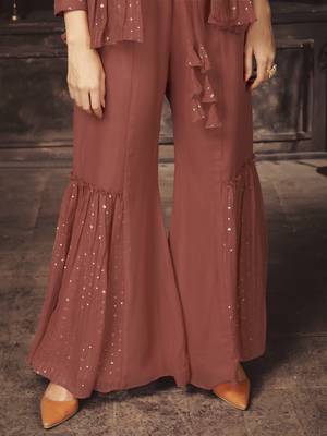 Rust Orange Thread And Sequins Embroidered Georgette Sharara Suit 3