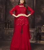 Romentic Red Sequins Embroidered With Mirror Work Georgette Dress