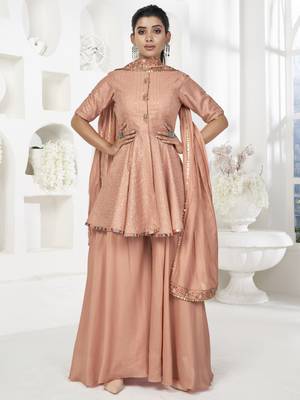 Peach Sequins Embroidered Banarasi Silk Salwar Suit 1