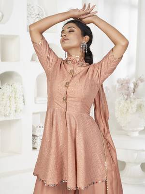 Peach Sequins Embroidered Banarasi Silk Salwar Suit 2