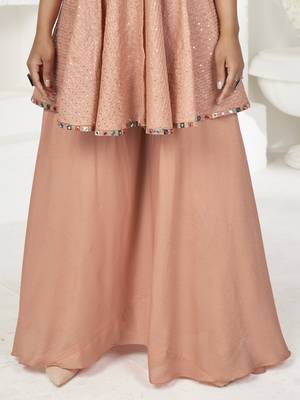 Peach Sequins Embroidered Banarasi Silk Salwar Suit 3