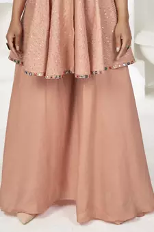 Peach Sequins Embroidered Banarasi Silk Salwar Suit