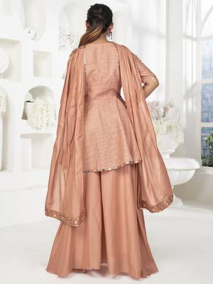 Peach Sequins Embroidered Banarasi Silk Salwar Suit 4