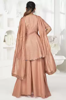 Peach Sequins Embroidered Banarasi Silk Salwar Suit